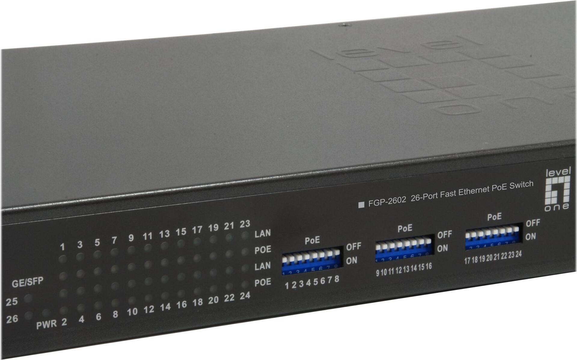 Bild von LevelOne FGP-2602W380 - Switch - 24 x 10/100 (PoE+) + 2 x Gigabit SFP - an Rack montierbar - PoE+ (FGP-2602W380)