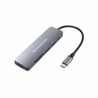 Bild von Conceptronic USB C zu (USB-C, 6 Ports), Dockingstation + USB Hub, Grau