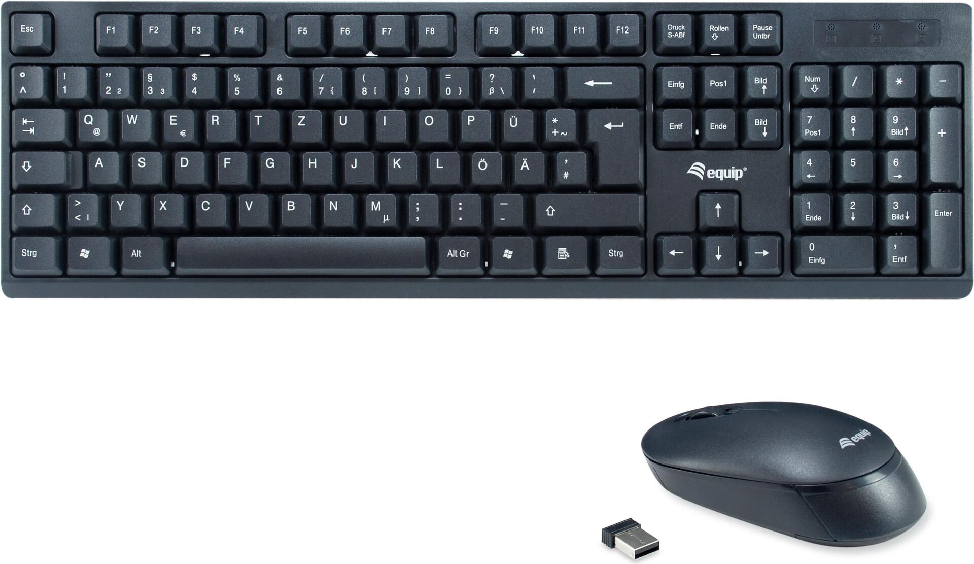 Bild von Equip Kabelloses Tastatur- und Mausset - DE Layout (QWERTZ) - Volle Größe (100%) - RF Wireless - QWERTZ - Schwarz - Maus enthalten (245220)