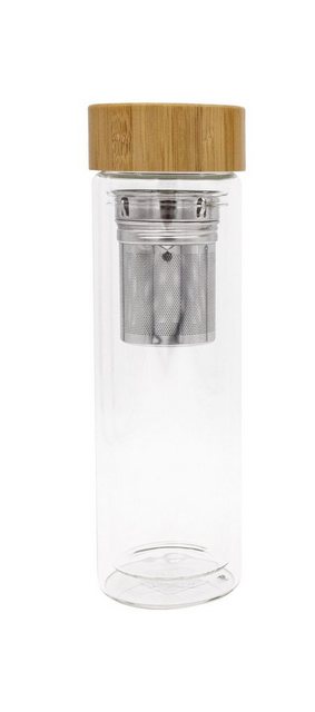 Bild von Steuber Glas Trinkflasche mit Teesieb, 400 ml, doppelwandige Glasflasche mit Bambusdeckel für Reisen, Freizeit & Job