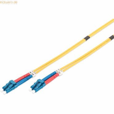 Bild von 7.00m Digitus LWL Duplex Patchkabel 9/125 µm OS2 LC Stecker auf LC Stecker Gelb Keramik Ferrule / mit Messprotokoll / Single Link