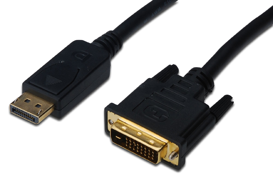 Bild von DIGITUS DisplayPort Adapterkabel - DP auf DVI(24+1) - Full-HD - 5m - Verriegelung, 60Hz - Kompatibel mit Monitor, PC