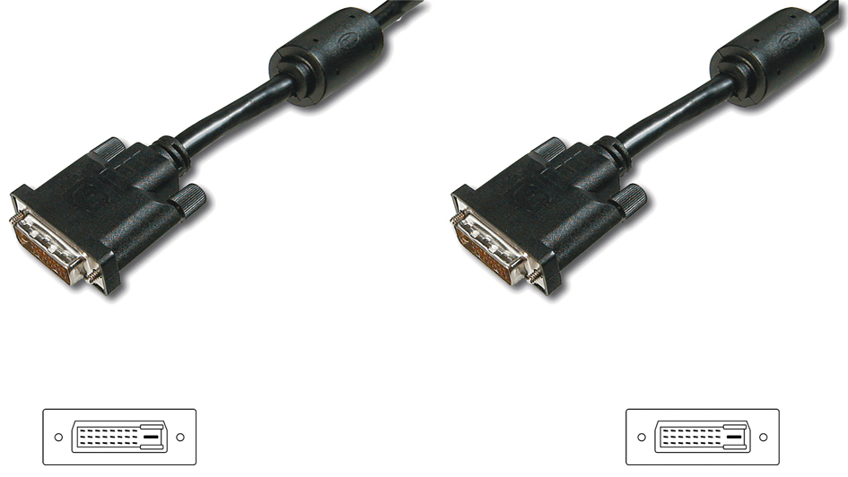 Bild von 2.00m Digitus DVI-DL Anschlusskabel DVI 24+1 Stecker auf DVI 24+1 Stecker Schwarz Ferritkern / vernickelt