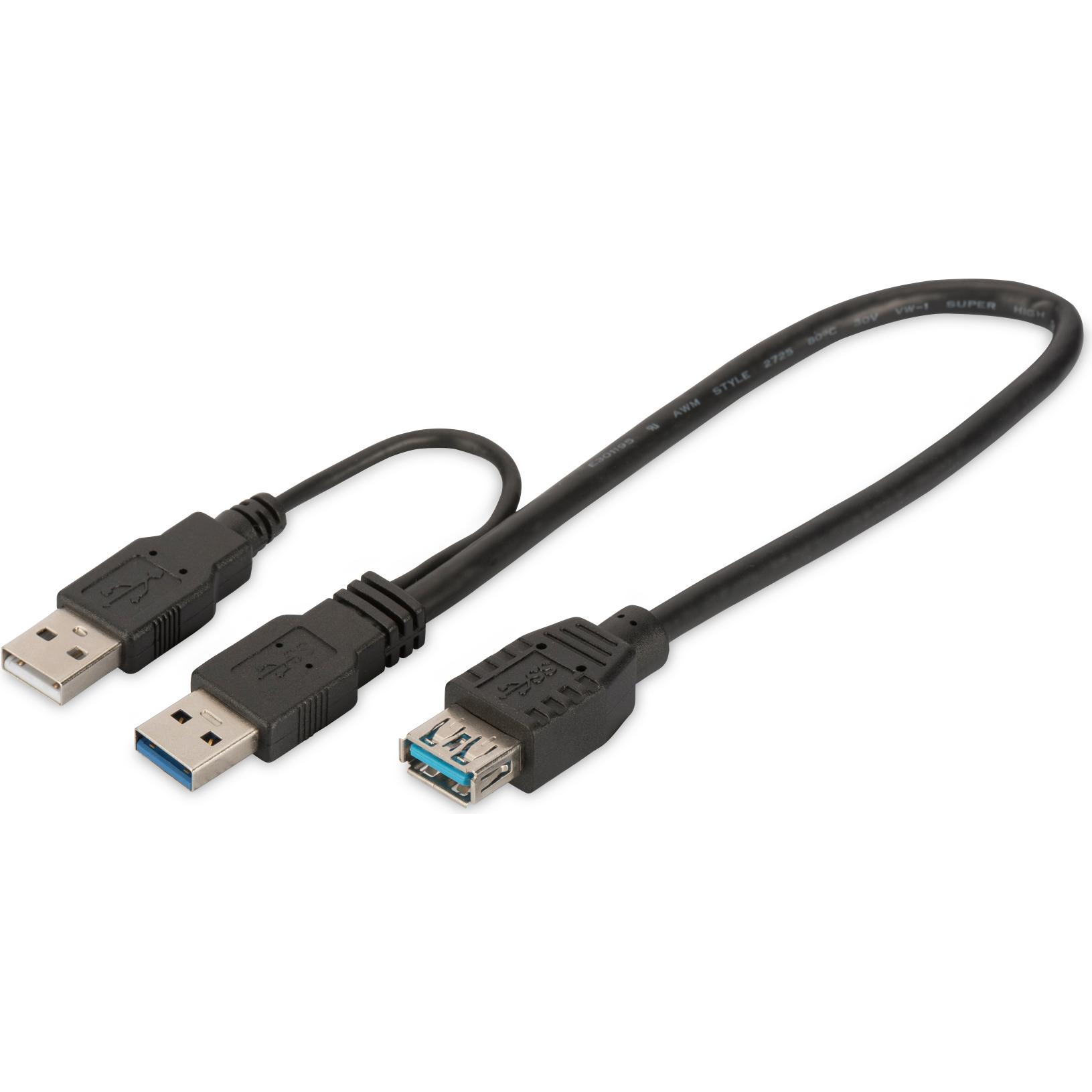 Bild von Digitus USB-Kabel USB 3.2 Gen1 (USB 3.0 / USB 3.1 Gen1) USB-A Stecker, USB-A Buchse 0.30m Schwarz Ru