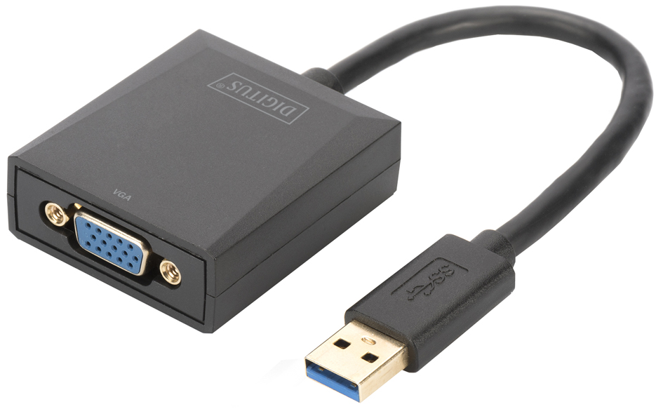 Bild von Digitus Digitus USB 3.2 Gen 1 (USB 3.0), VGA, Notebook, TV, Monitor, Video Ada USB-Adapter, 15.00 cm