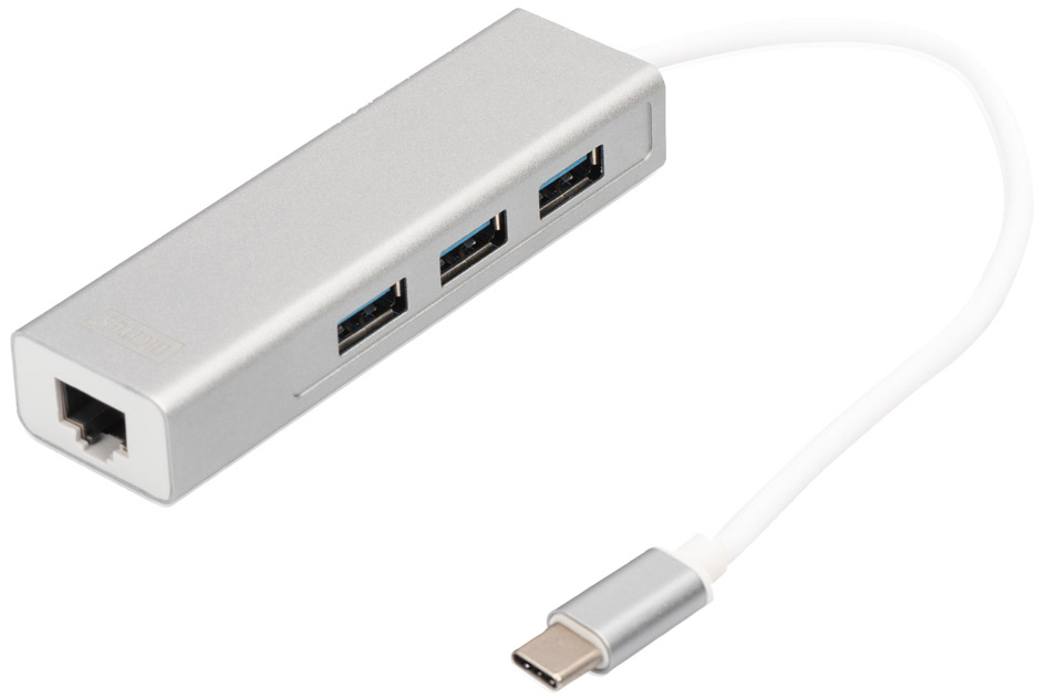 Bild von Digitus USB-Verteiler Digitus DA-70255 3+1 Port USB-Kombi-Hub mit eingebautem Netzwerk-Ansch