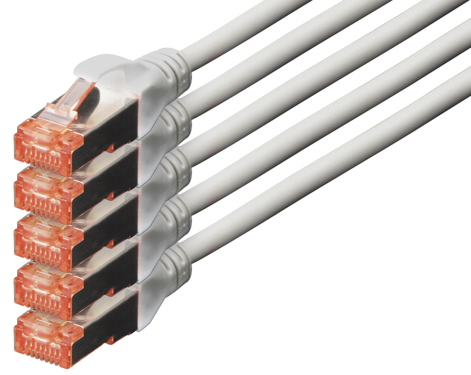 Bild von DIGITUS LAN Kabel Cat 6 - 20m - 5 Stück - RJ45 Netzwerkkabel - S/FTP Geschirmt - Kompatibel zu Cat 6A & Cat 7 - Grau