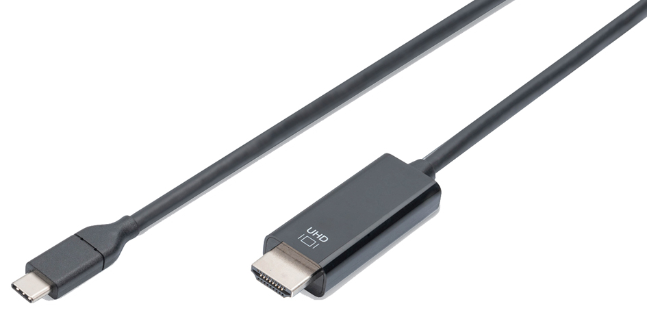 Bild von Digitus USB Type-C Adapterkabel, 5m USB Type-C Adapterkabel, Typ-C auf HDMI A St/St, 5.0m, 4K/60Hz, 18GB, CE, sw, gold (AK-300330-050-S)
