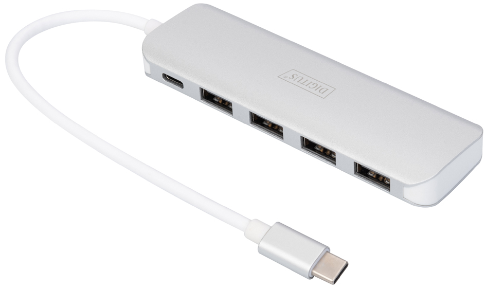 Bild von Digitus DIGITUS USB-C Hub 4-Port (USB 3.0) silber - USB Hub USB-Stick (Silbernes, elegantes Design)
