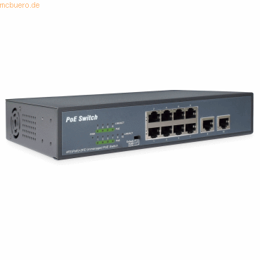 Bild von DIGITUS DN-95323-1 - Switch - unmanaged - 8 x 10/100 (PoE+) + 2 x 10/100 (Uplink) - Desktop - PoE+ (120 W)
