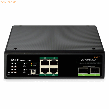Bild von Assmann DIGITUS Industrieller 4-Port Gigabit PoE+ Switch mit 2x Uplink