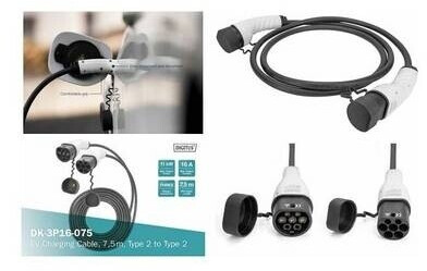 Bild von DIGITUS Mode 3 Ladekabel für Elektroautos & PHEV – 10 m – Typ 2 auf Typ 2 – 3-Phasig – 16 A – 11 kW – Schwarz