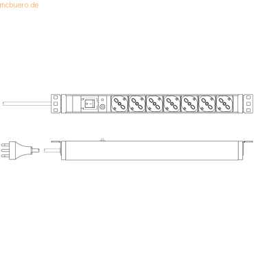 Bild von Digitus, Steckdosenleiste, Steckdosenleiste mit Aluminiumprofil und Überlastschutz, 7-fach Italienische Ausgang, 2 m Zuleitung (7 x, CEE 7/3, 2 m)