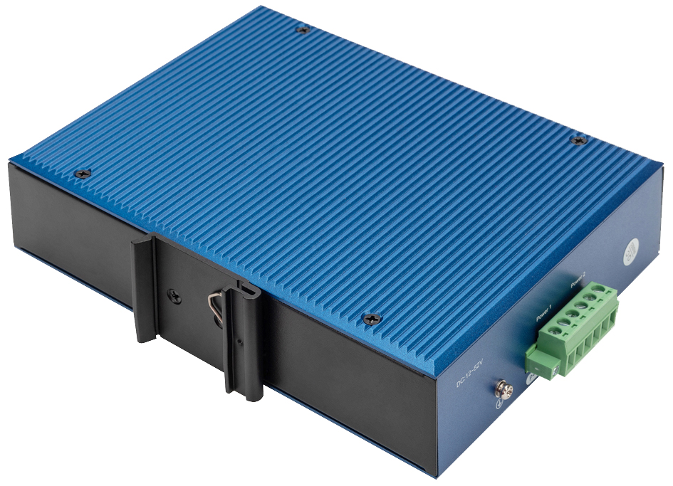 Bild von DIGITUS Netzwerk-Switch - 18-Port Gigabit Ethernet - 16x RJ45 + 2X SFP-Port - Unmanaged - 10/100/1000 Mbit/s - Hutschienen & Wandmontage - IP40 - Industrial Serie - Blau