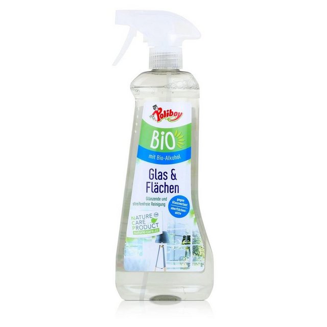 Bild von Poliboy Bio Glasreiniger und Flächenreiniger - für eine glänzende und streifenfreie Reinigung von spiegelnden Oberflächen - Vegan - Sprühflasche - 500 ml - Made in Germany