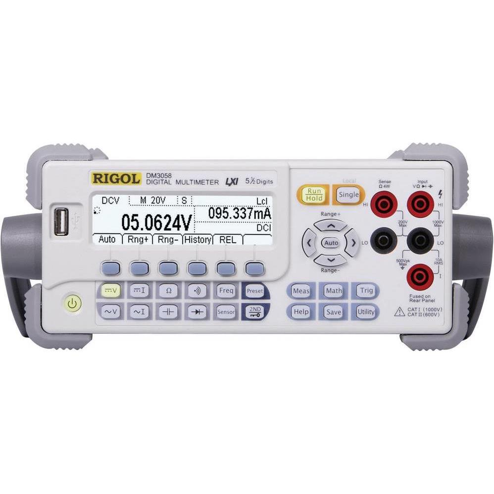 Bild von RIGOL DM3058E Digitalmultimeter, 5½-stellig TRMS, 0.015% DCV-Genauigkeit, 123 rdgs/s Leserate, 2000-Punkte-Speicher, monochromes Display (256 x 64 Pixel), 3 Jahre Garantie.