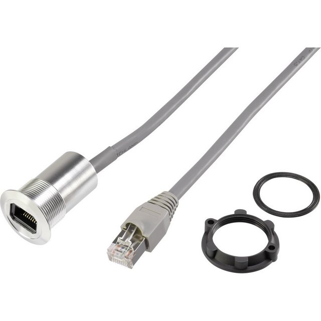 Bild von TRU Components RJ45-Einbaubuchse, Kabellänge 1.50 m RJ45-03-BK Buchse, Einbau, Stecker, gerade Schwarz 1 St.