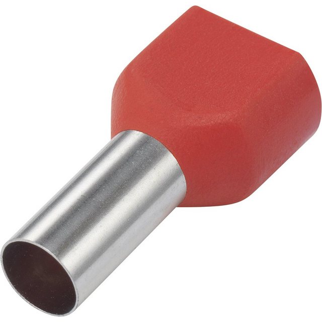 Bild von Tru Components 1091320 Zwillings-Aderendhülse 1 x 10 mm² x 14 mm Teilisoliert Rot 100 St., Elektronikkabel + Stecker, Rot