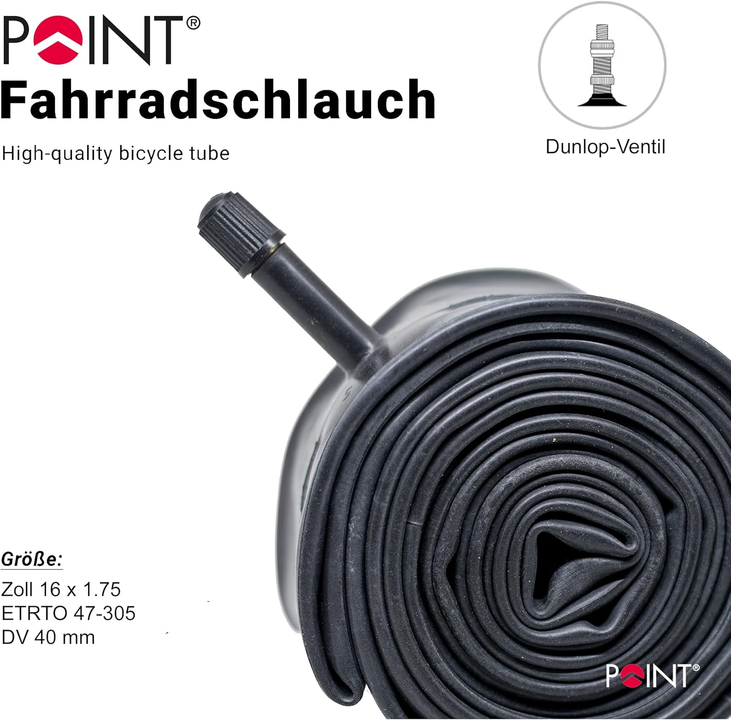 Bild von Point Fahrradschlauch ETRTO 47/57-559- Ventil DV, schwarz, 26 x 1,75/2.125, 02019005