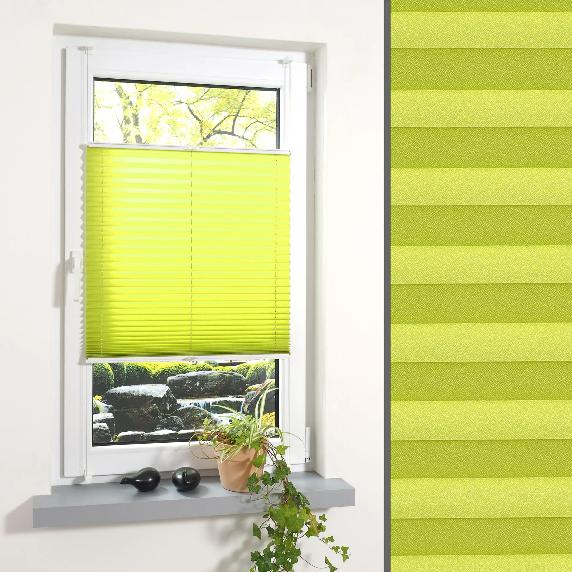 Bild von Liedeco® Plissee verspannt mit Klemmträger; 90 x 130 cm grün (BxH); lichtdurchlässig blickdicht stufenlos verstellbar; leichte Montage ohne Bohren; Klemmen am Fenster; KlemmfixPlissee als Sonnenschutz