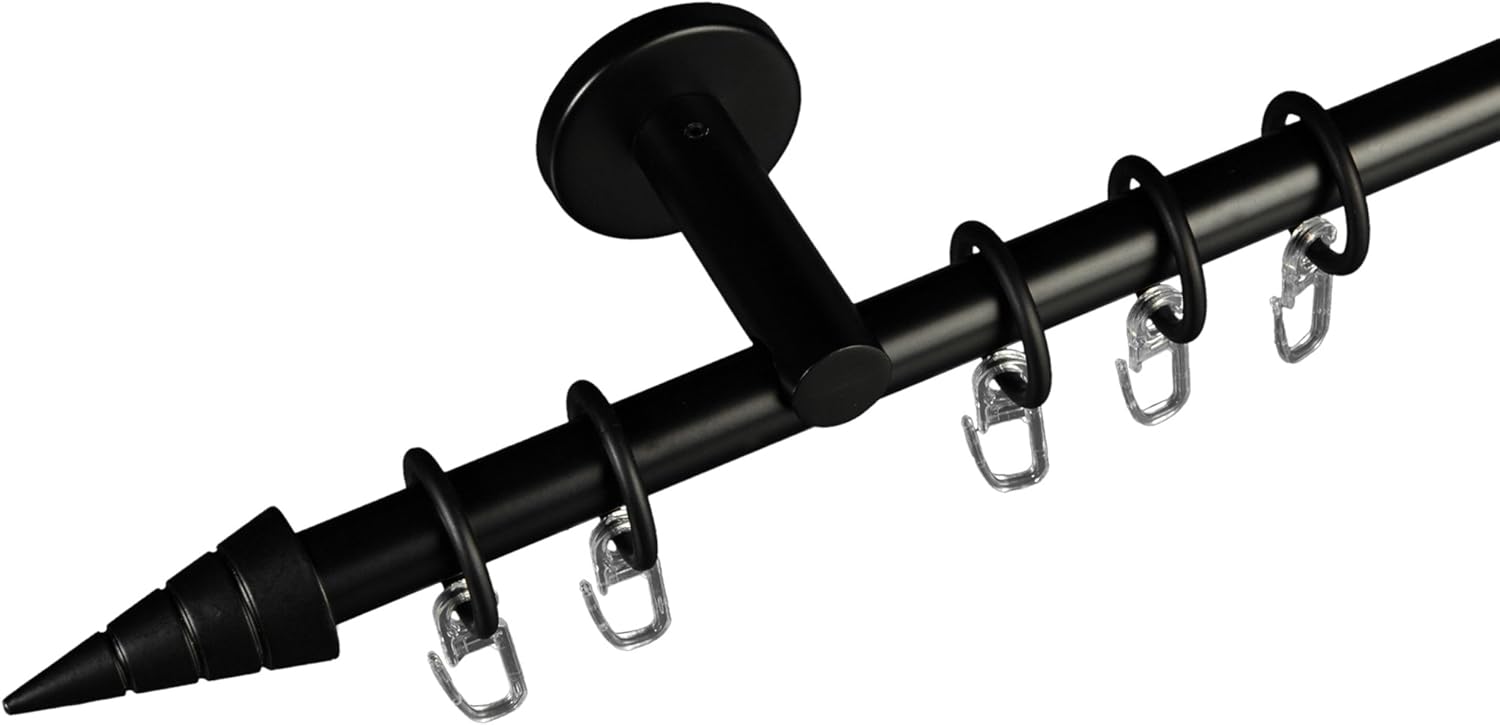 Bild von Liedeco Gardinenstange Vorhangstange Stilgarnitur Komplettgarnitur Kegel mit Rille | schwarz, Chrom-matt, Messing-antik | 16 mm Ø (schwarz, 240 cm 1lfg)