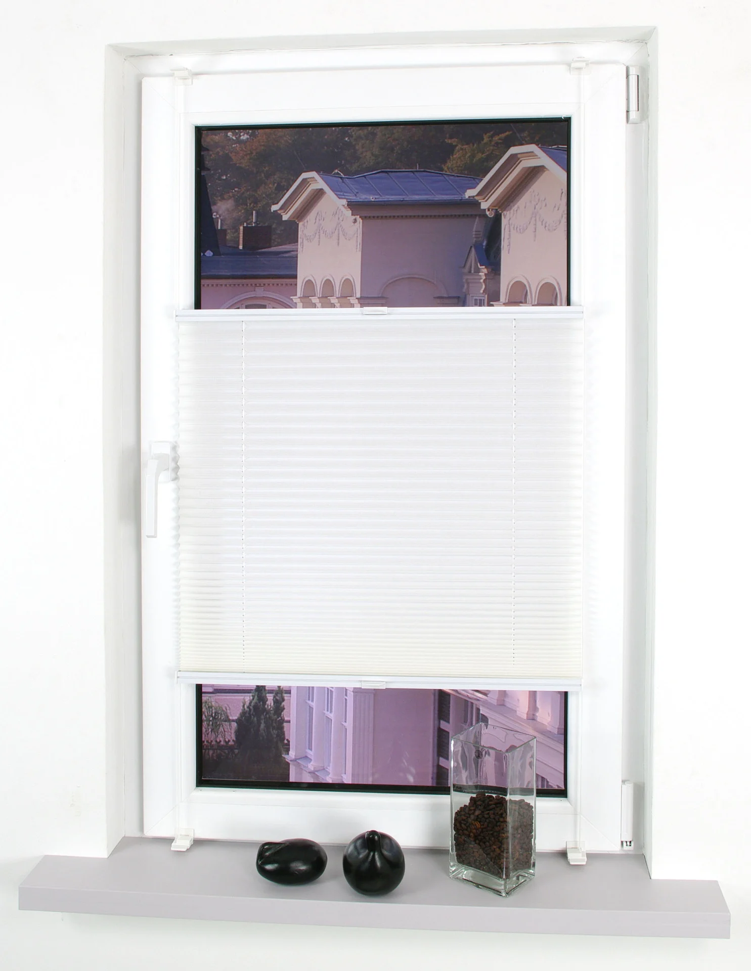Bild von Liedeco® Plissee verspannt mit Klemmträger / 75 x 150 cm weiß (Breite x Höhe) / lichtdurchlässig Blickdicht und stufenlos verstellbar/leichte Innen-Montage ohne Bohren