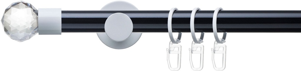 Bild von Gardinenstange LIEDECO "Fertigstilgarnitur 20 mm Power Celebration Facettkugel" Gr. 1, schwarz (schwarz, weiß), L:160cm Ø:20mm, Eisen, Gardinenstangen, Gardinenstange Komplett, Farbkombination