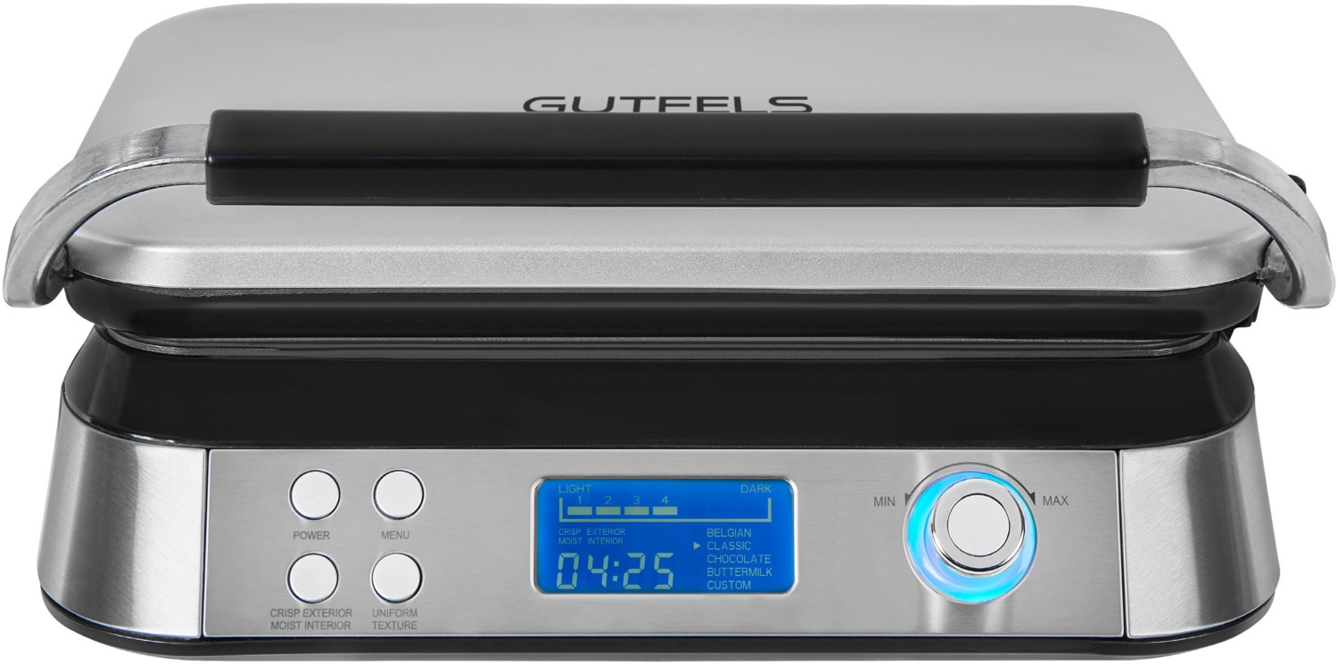 Bild von GUTFELS Waffeleisen WAFFLE 5010|Beschichtete Backplatten|1600 Watt| Timer|Display|Überlaufschutz|5 verschiedene Programme|rutschfeste Standfüße|Kabelaufwicklung|Überhitzungsschutz, Schwarz-inox