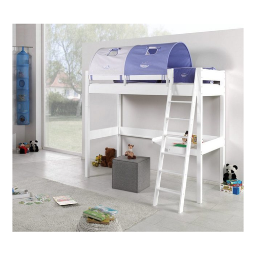 Bild von Natur24 Kinderbett Hochbett Renate - Buche massiv Weiß lackiert mit Schreibtisch und Textilset