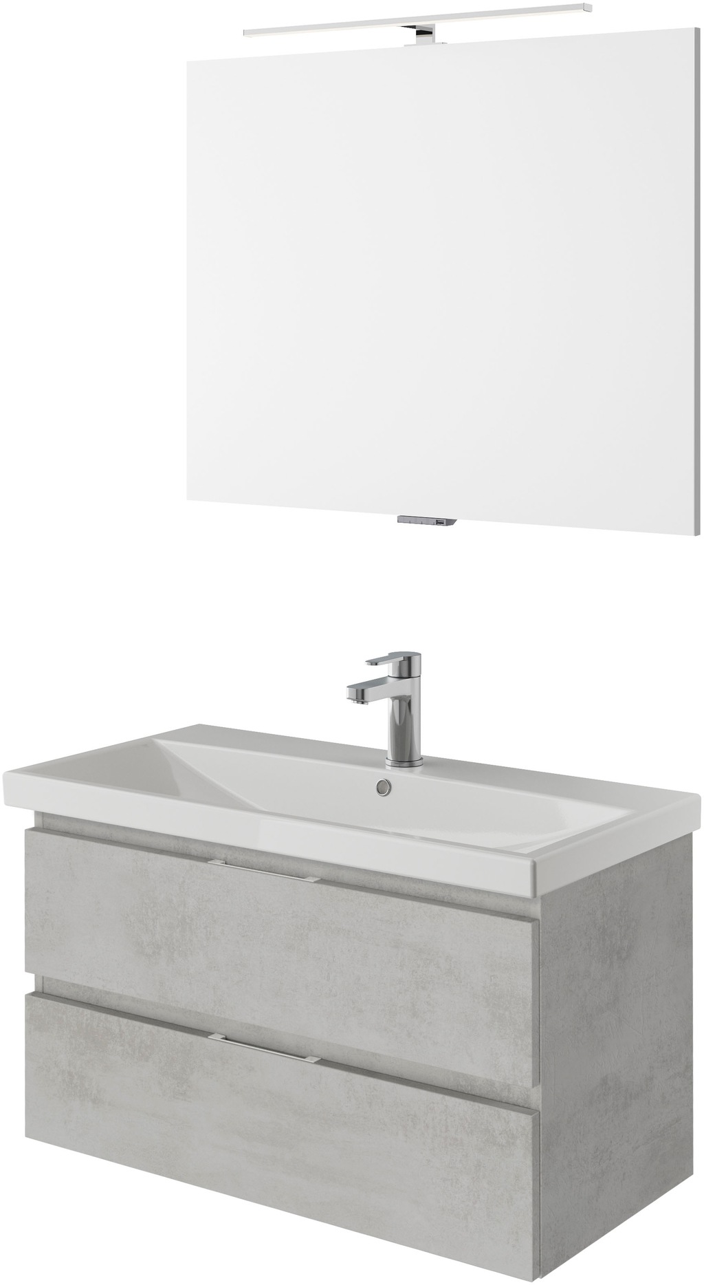 Bild von Saphir Badmöbel-Set "Serie 4035 2-teilig, Keramikwaschtisch mit LED-Spiegel, 90 cm breit", (Set), Badezimmer-Set inkl. Türdämpfer, 2 Schubladen, Waschplatz
