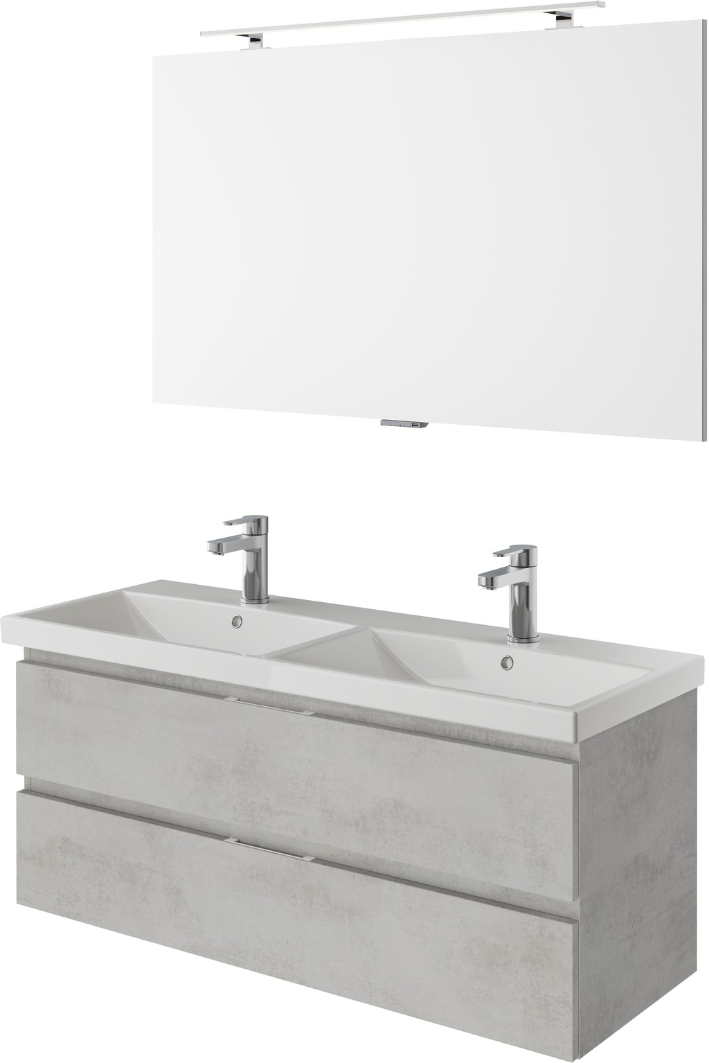 Bild von Saphir Badmöbel-Set "Serie 4035 2-teilig, Keramik-Doppelwaschtisch mit LED-Spiegel", (Set), Doppel-Waschplatz inkl Türdämpfer, 120 cm breit, 2 Schubladen