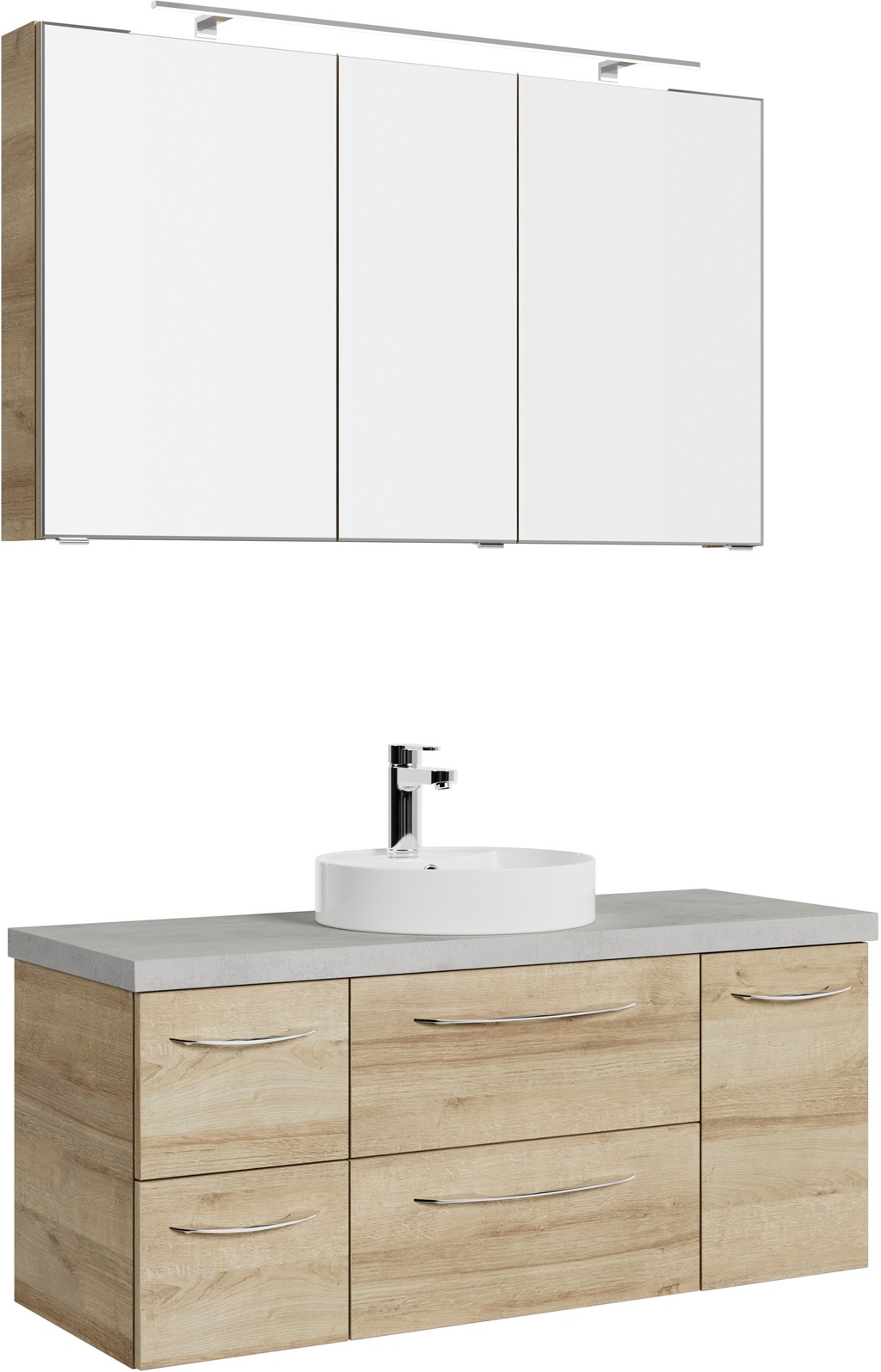 Bild von Saphir Badmöbel-Set "Serie 4035 2-teilig, Keramik-Aufsatzbecken mit LED-Spiegelschrank", (Set), Waschplatz inkl. Türdämpfer, 120 cm breit, 4 Schubladen, 4 Türen