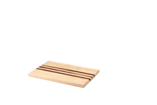 Bild von Continenta Gummibaumholz Schneidebrett mit integrierten Akazienholz-Streifen, Tranchierbrett, Größe: 30 x 19 x 1,5 cm