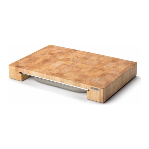 Bild von Continenta Profi Tranchierbrett, Edel-Schneidebrett aus Gummibaum Stirnholz Würfeln einzeln verleimt, mit Edelstahl Schublade, Größe: 48 x 32,5 x 6 cm