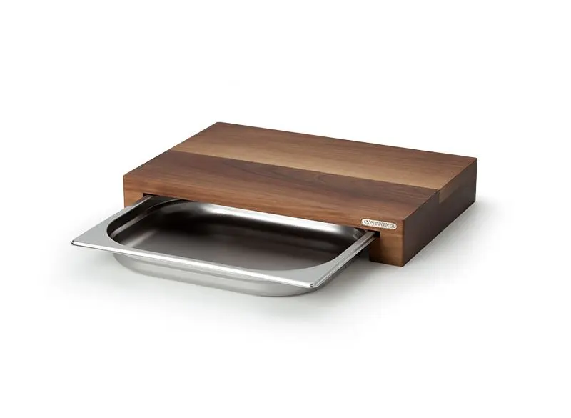 Bild von Schneidebrett CONTINENTA "Walnuss", braun (holzfarben), B:27cm H:7cm L:39cm, Holz, Edelstahl, Schneidebretter, mit Schublade