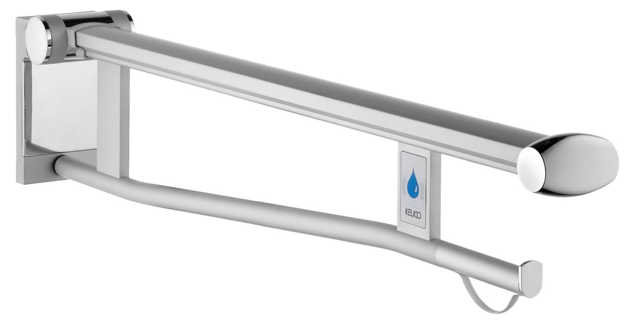 Bild von Keuco Plan Care Stützklappgriff WC 34903, re. Ausführung mit Funkauslösung, 850mm, Farbe: Aluminium silber-eloxiert / schwarzgrau