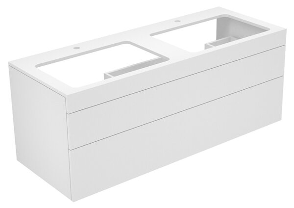 Bild von Keuco Edition 400 Waschtischunterschrank 31574, mit Hahnlochbohrung, 1400 x 546 x 535 mm, Korpus/Front: Weiß Struckturlack / Weiß Glas glanz