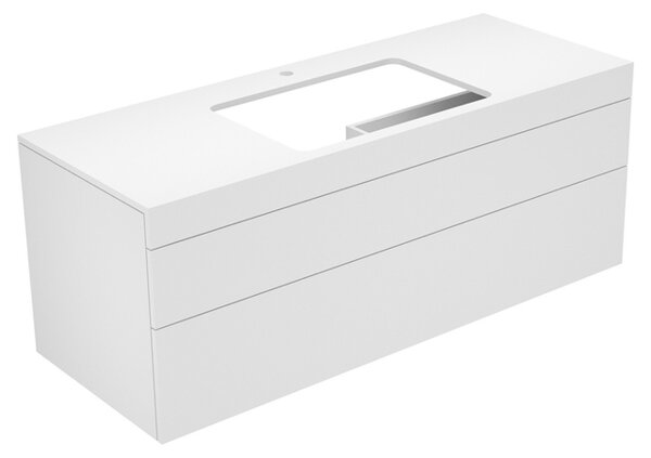 Bild von Keuco Edition 400 Waschtischunterschrank 31573, mit Hahnlochbohrung, 1400 x 546 x 535 mm, Korpus/Front: Weiß Hochglanz Lack / Anthrazit Glas glanz