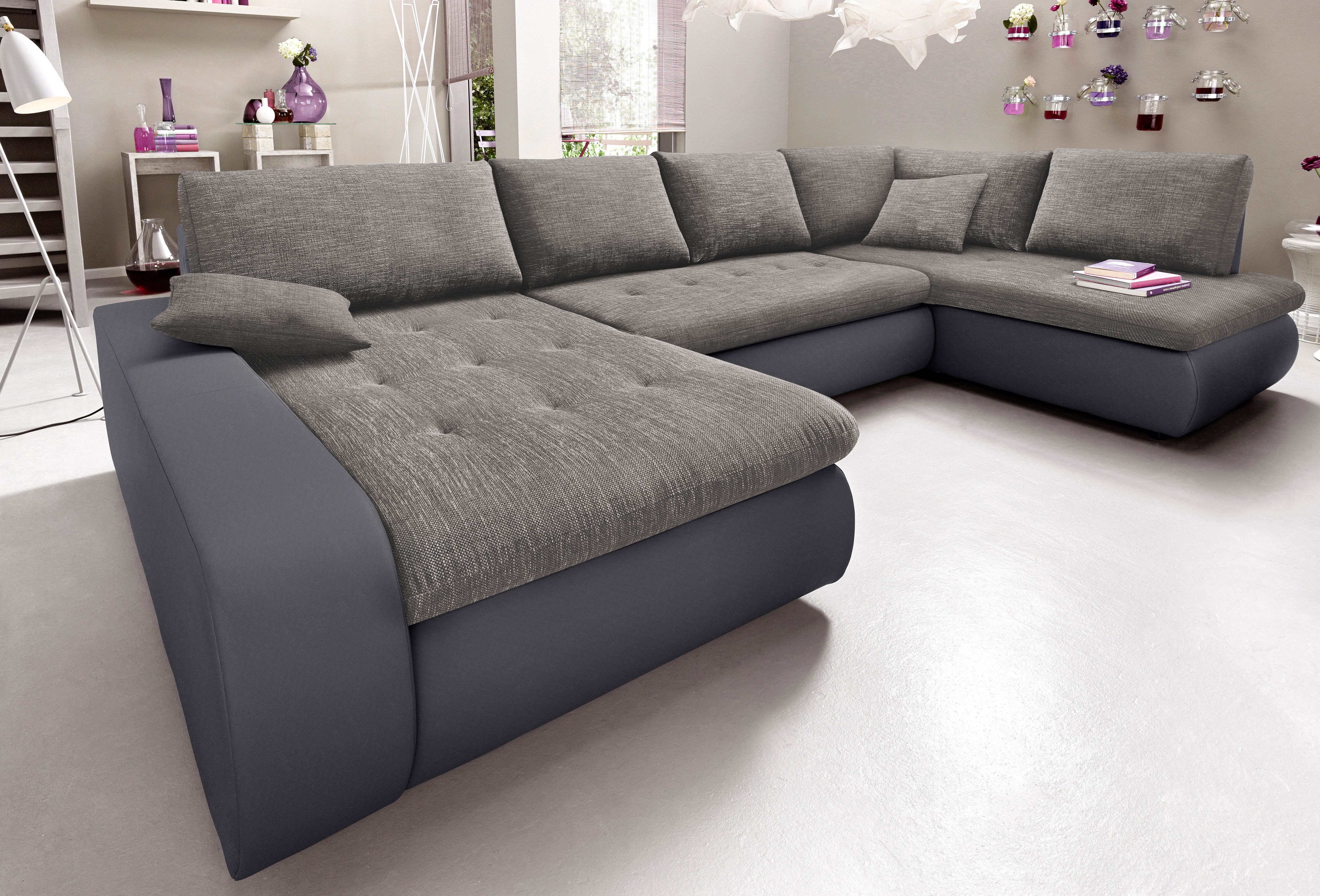 Bild von TRENDMANUFAKTUR Wohnlandschaft "Indie, toller Sitzkomfort, aufwendige Detailverarbeitung, U-Form", wahlweise mit Bettfunktion