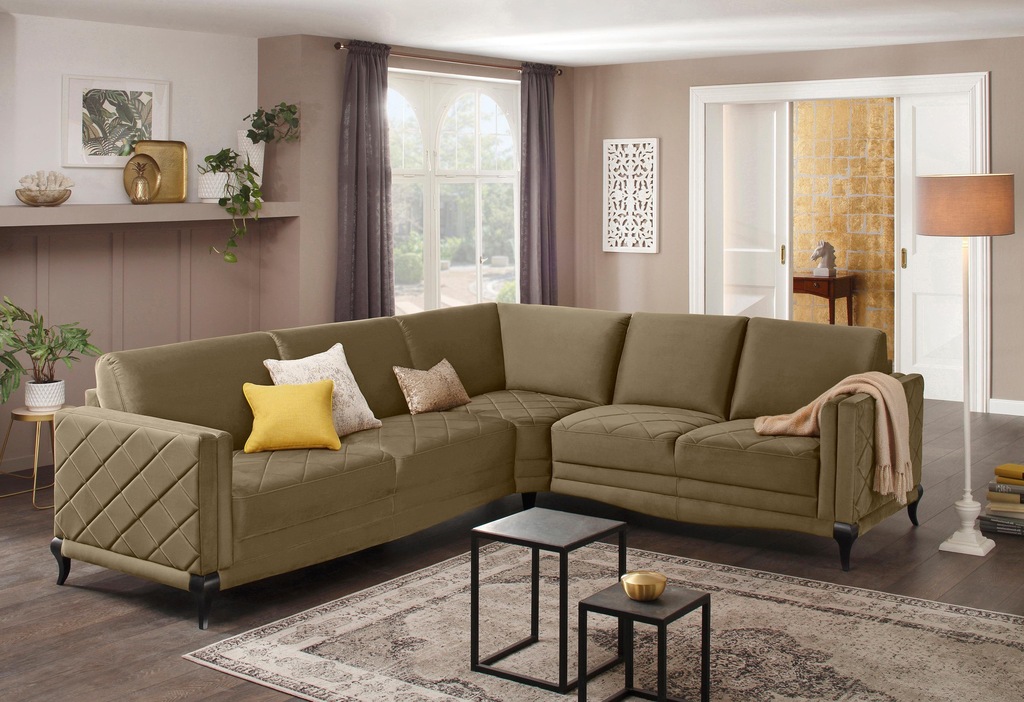 Bild von Home affaire Ecksofa "Brahms", Federkern, hohe Holzfüße in edler Optik, Karosteppung