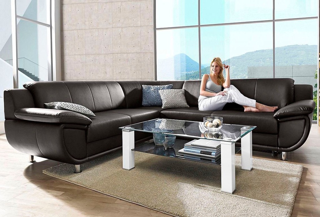 Bild von TRENDMANUFAKTUR Ecksofa "Rondo wahlweise mit Schlaffunktion, 267x247 cm (BxT), breite Armlehnen", L-Form, wahlweise mit Federkern bestellbar, Füße chromfarben