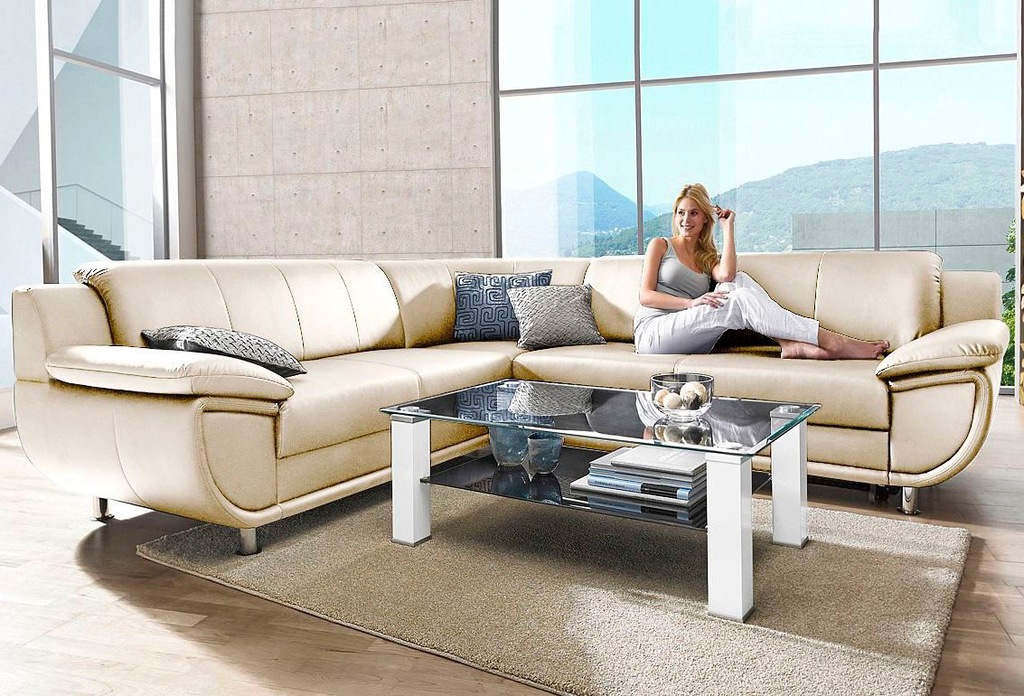 Bild von TRENDMANUFAKTUR Ecksofa "Rondo wahlweise mit Schlaffunktion, 267x247 cm (BxT), breite Armlehnen", L-Form, wahlweise mit Federkern bestellbar, Füße chromfarben