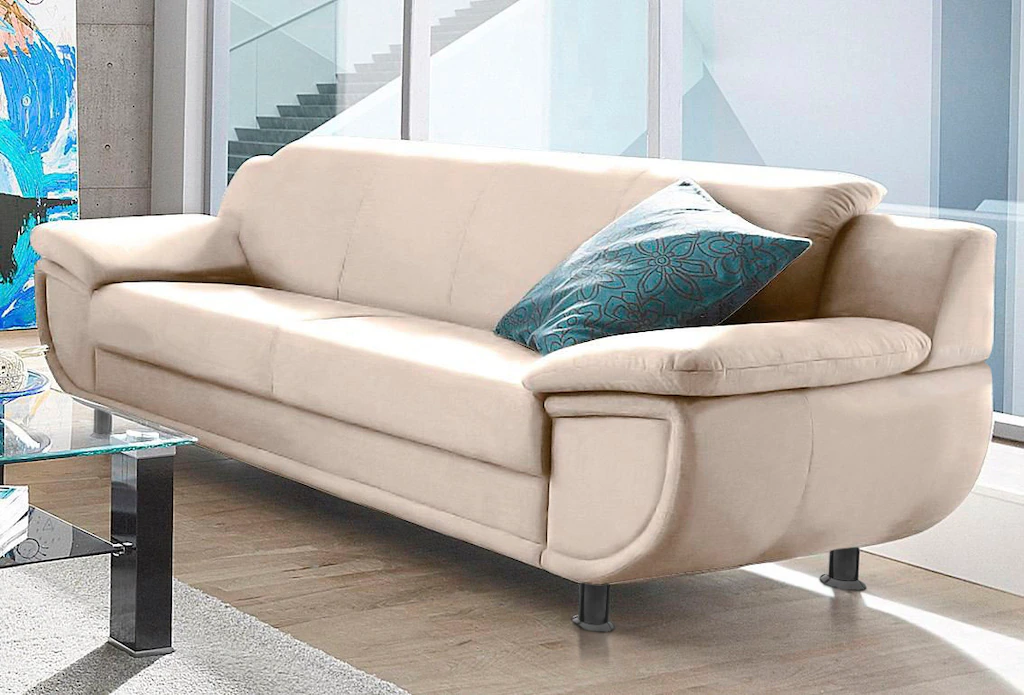 Bild von TRENDMANUFAKTUR 3-Sitzer "Rondo, Breite 207 cm, breite Armlehnen, Füße schwarz", Big-Sofa wahlweise mit Federkern, in verschiedenen Bezügen bestellbar
