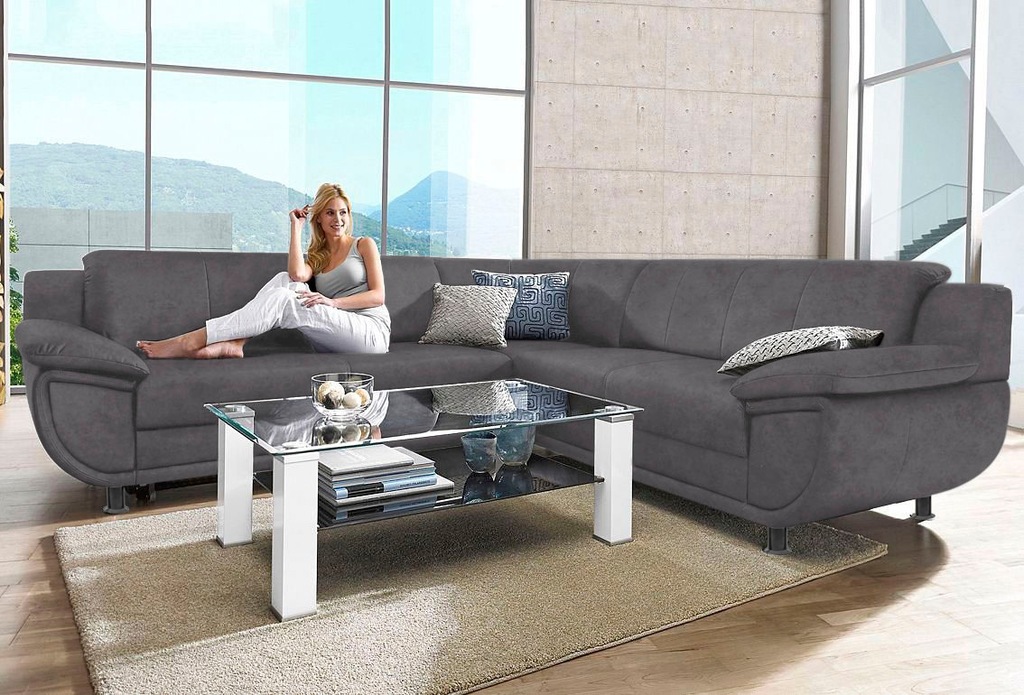 Bild von TRENDMANUFAKTUR Ecksofa "Rondo wahlweise mit Schlaffunktion, 267x247 cm (BxT), breite Armlehnen", L-Form, wahlweise mit Federkern bestellbar, Füße schwarz