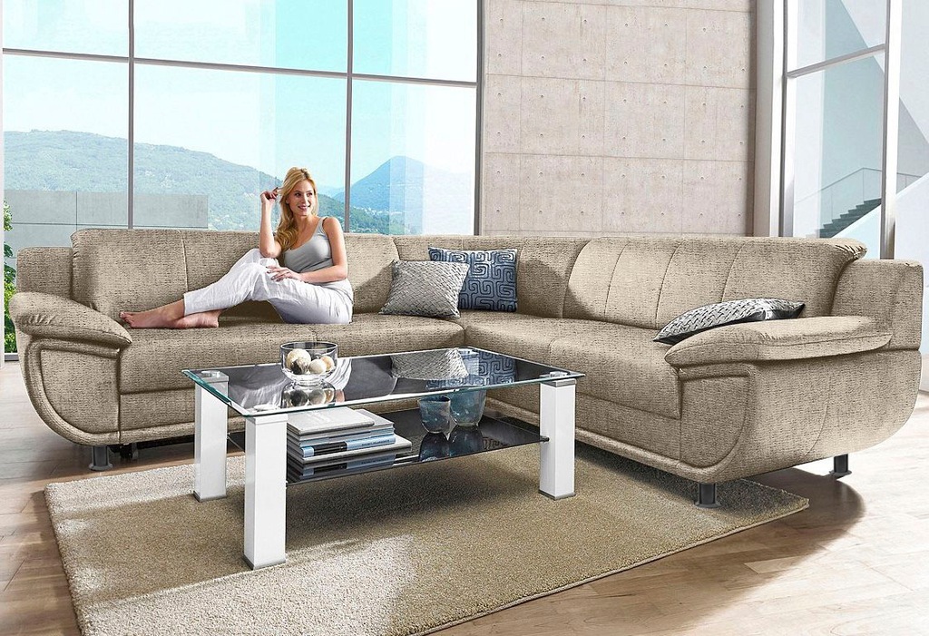Bild von TRENDMANUFAKTUR Ecksofa "Rondo wahlweise mit Schlaffunktion, 267x247 cm (BxT), breite Armlehnen", L-Form, wahlweise mit Federkern bestellbar, Füße schwarz