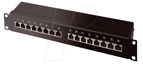 Bild von shiverpeaks® cat 6A 19" 1HE-Patchpanel, 500 MHz schwarz 16 Port Netzwerk-Patch-Panel