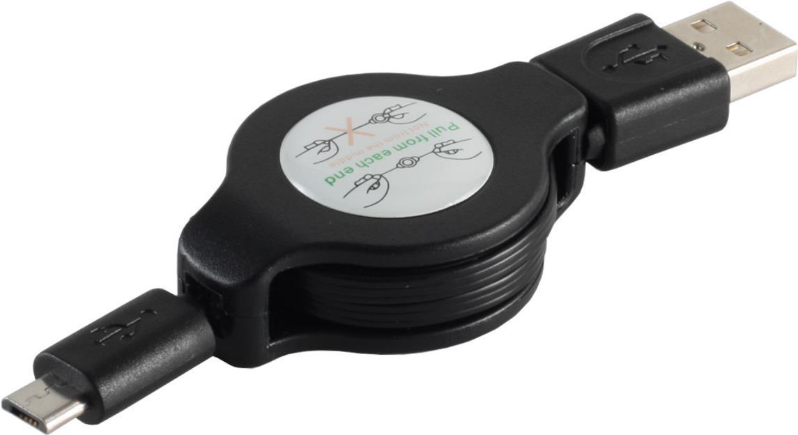 Bild von S/CONN maximum connectivity® USB-A-Stecker auf USB-MicroB Stecker ausziehbar 1m USB-Kabel, (100 cm)