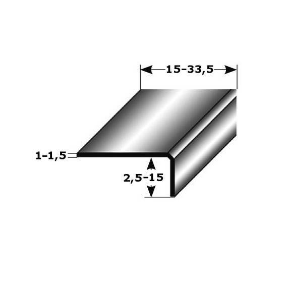 Bild von Auer Bau- & Montageprofile Campilla Höhe 2.5 - 15 mm Breite 15 - 34 mm 2700 mm Edelstahl