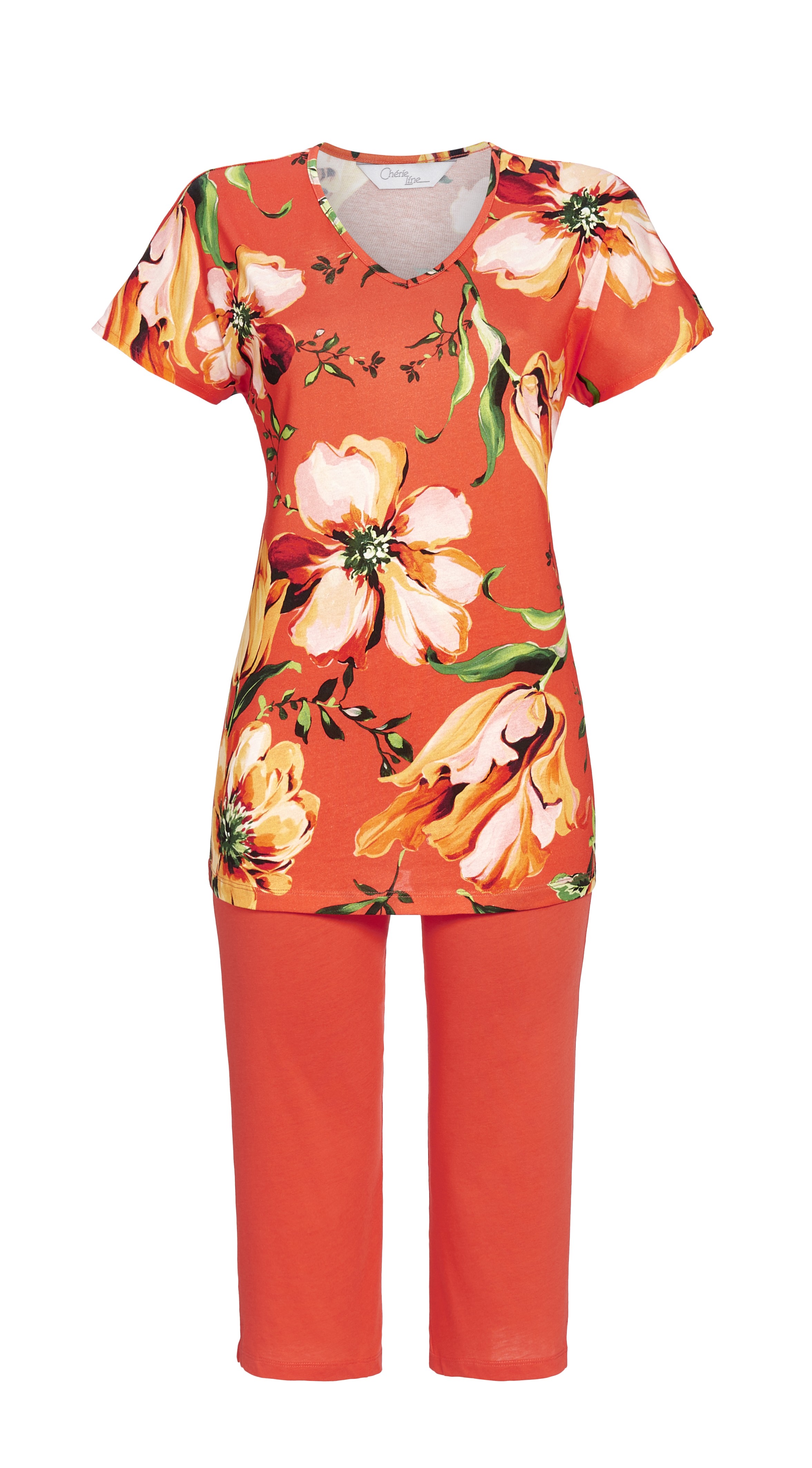 Bild von Chérie Line Pyjama Damen Kurzarm 'Farbfeuerwerk' mit Caprihose 427120