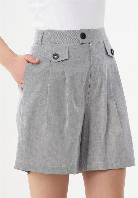 Bild von ORGANICATION Bio-Damen-Hose kurz mit Bundfalte gestreift shadow/offwhite, Gr. S